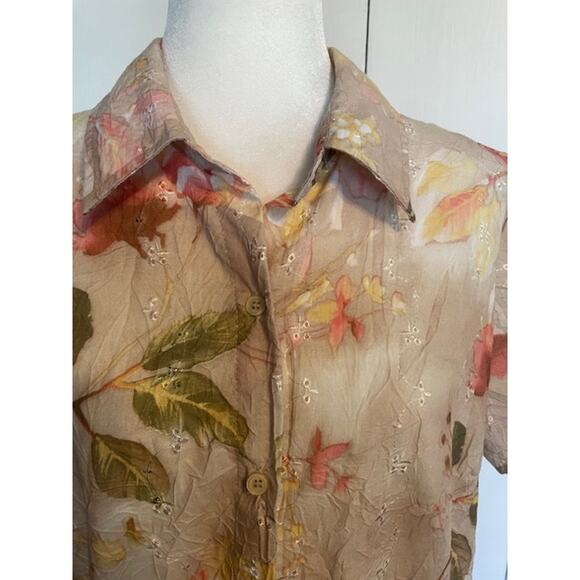 Coral Bay Size XL Short Sleeve Button-Up Shirt Tan with Pink‎ Floral - Picture 2 of 5